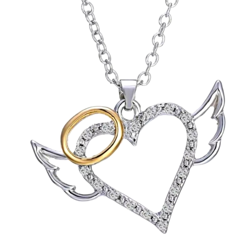 New Angel Wing Heart-shaped Cubic Zirconia Necklace Silver Chain